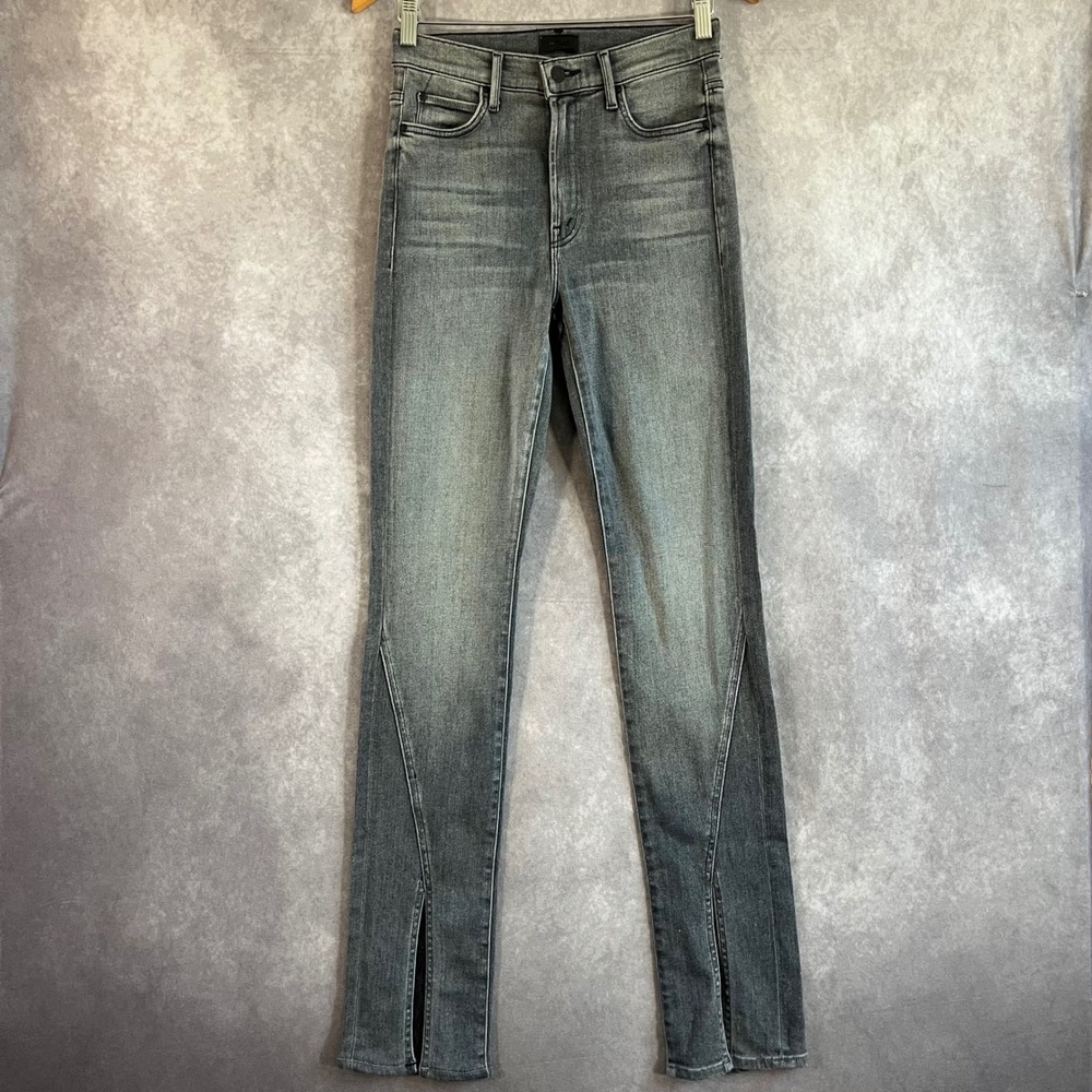 Mother The Rascal Sliced Up Heel Jeans Womens 26 Grey High Rise Slim Split Hem